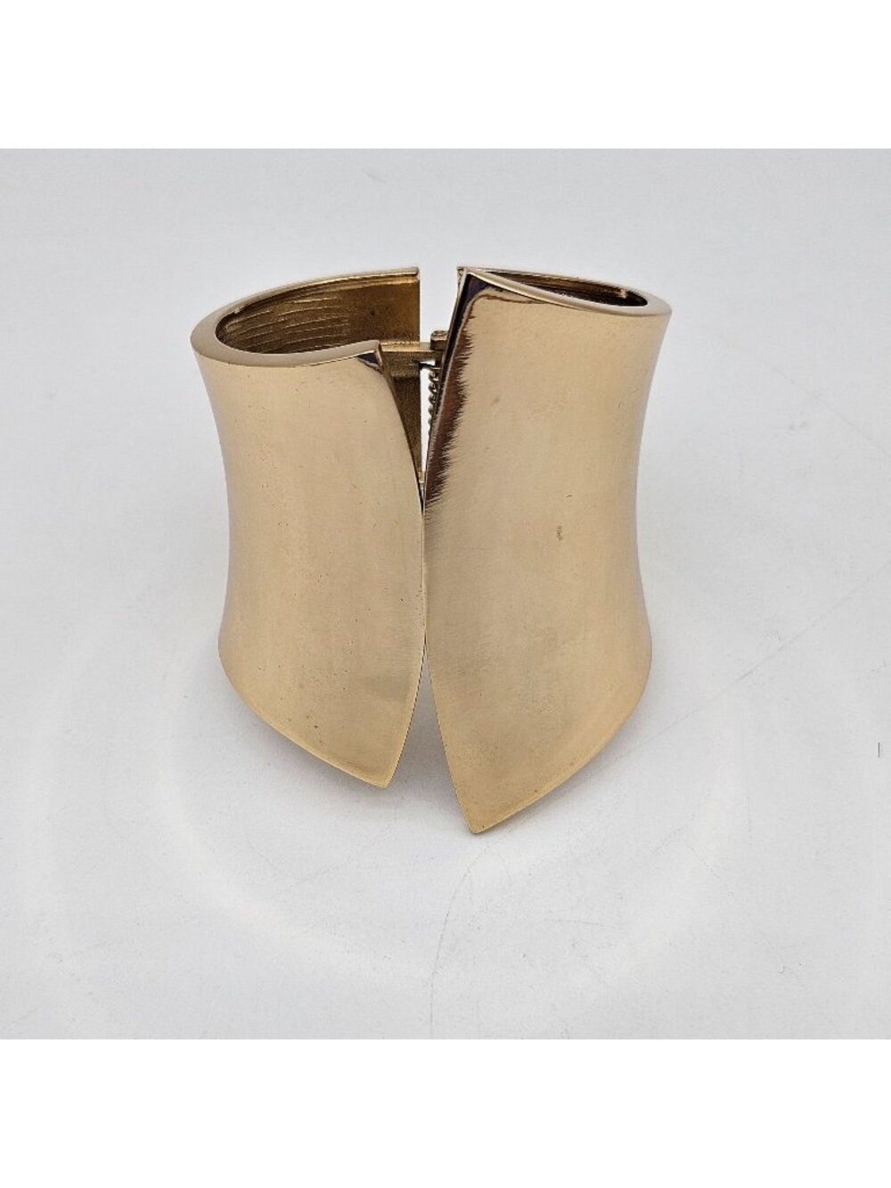 Vintage Gold Tone Wide Off Set Hinge Cuff Bangle Statement 3" Wide Bracelet